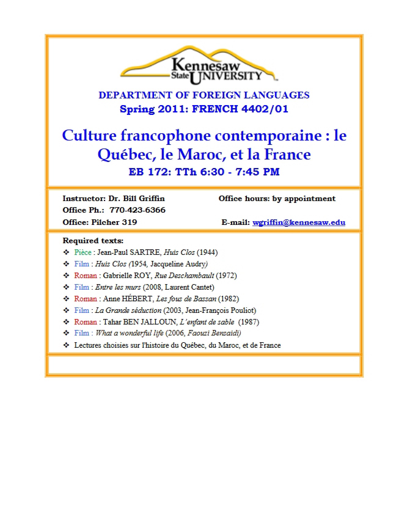 Course Outline for Contemporary French Culture - Contemporary Culture