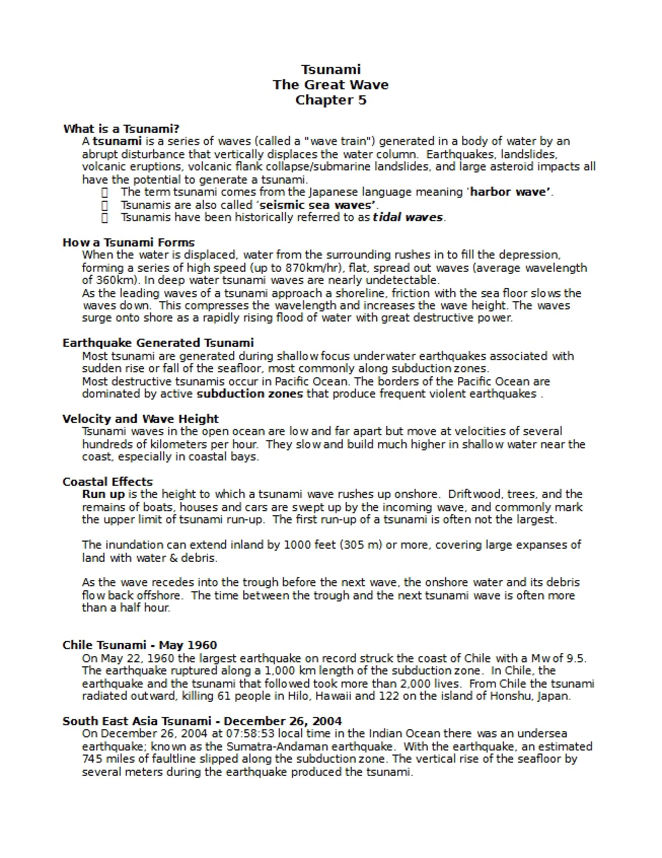 Lecture Outline Tsunami Disasters