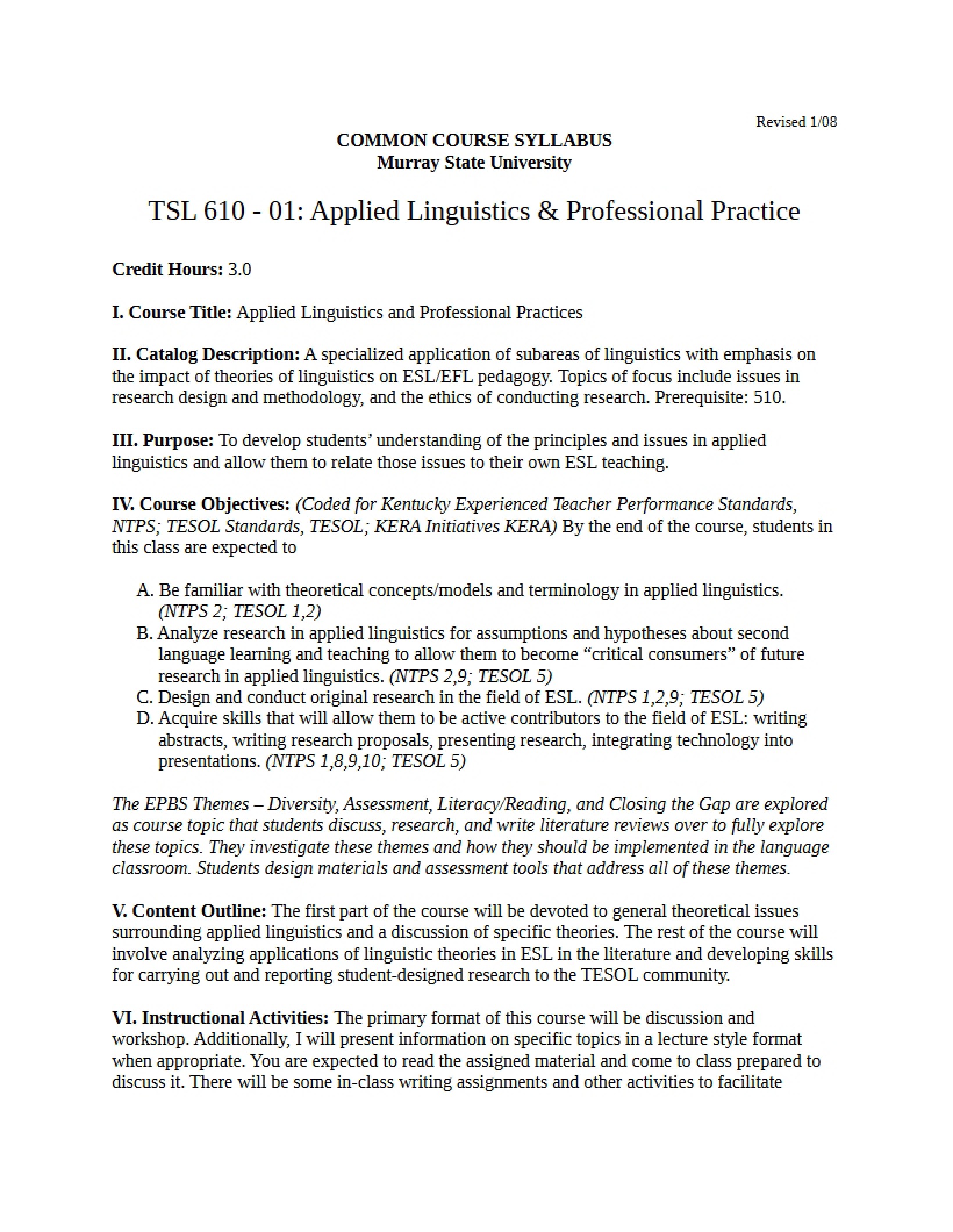 Syllabus - 5 Pages