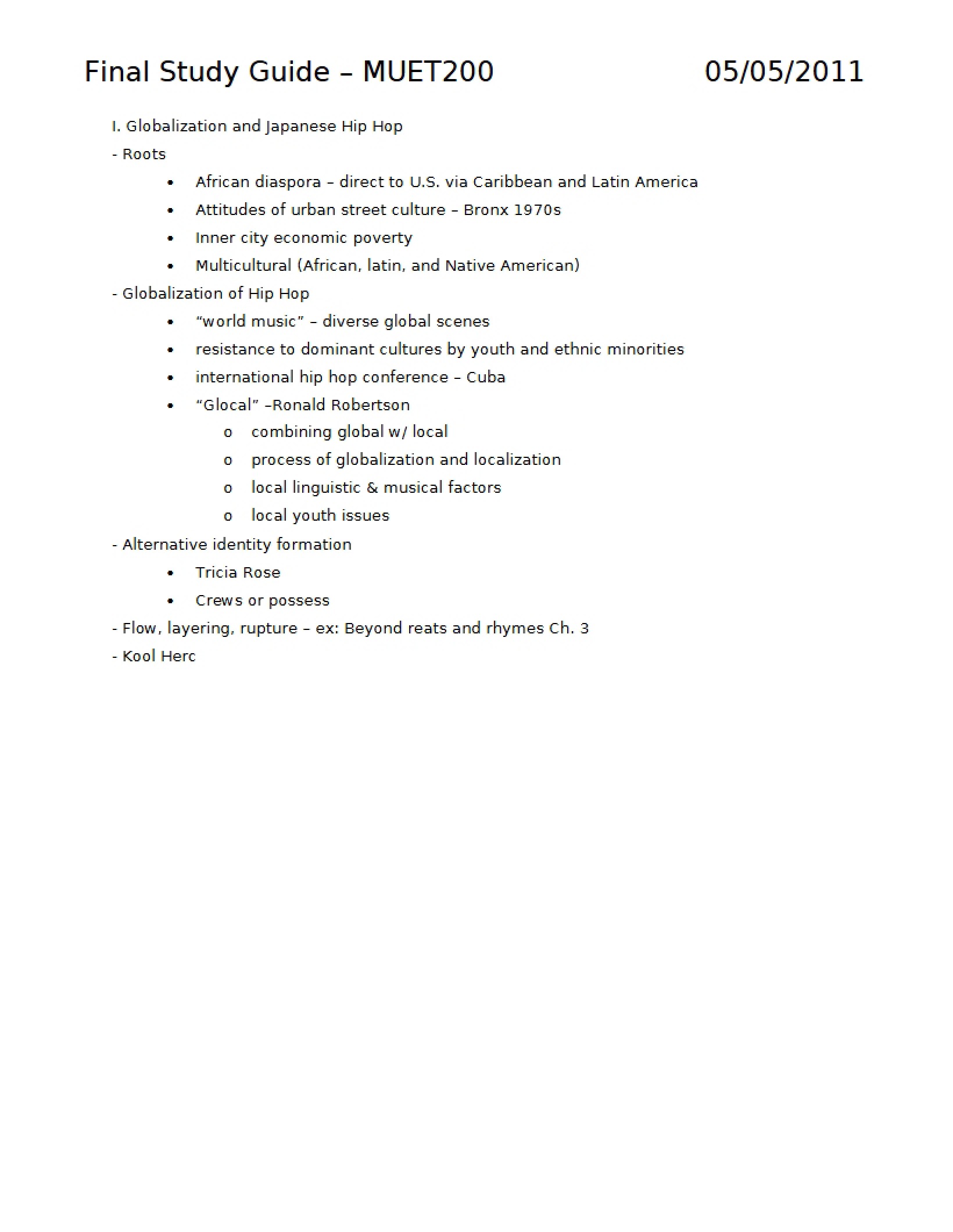 Final Exam Preparation