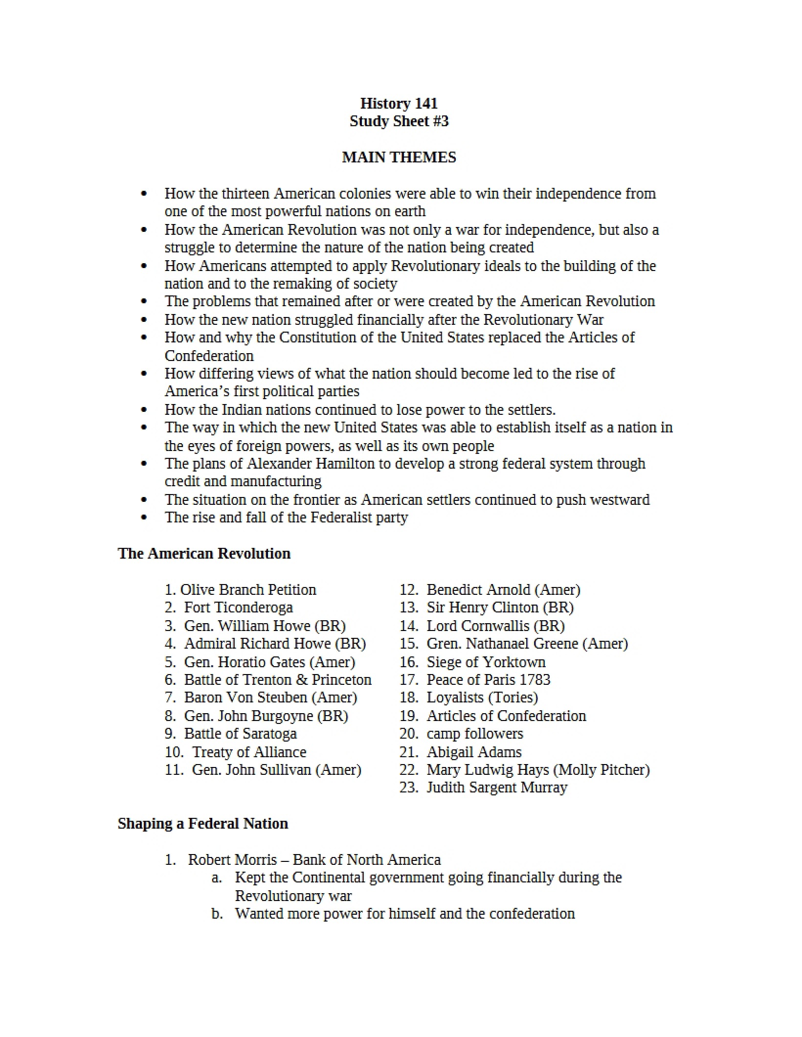 Third Study Sheet
