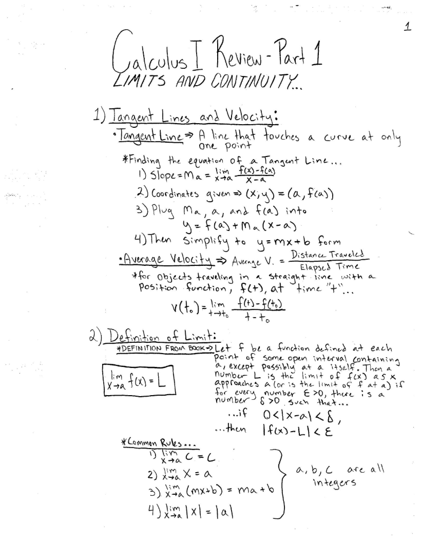 Calculus I Notes