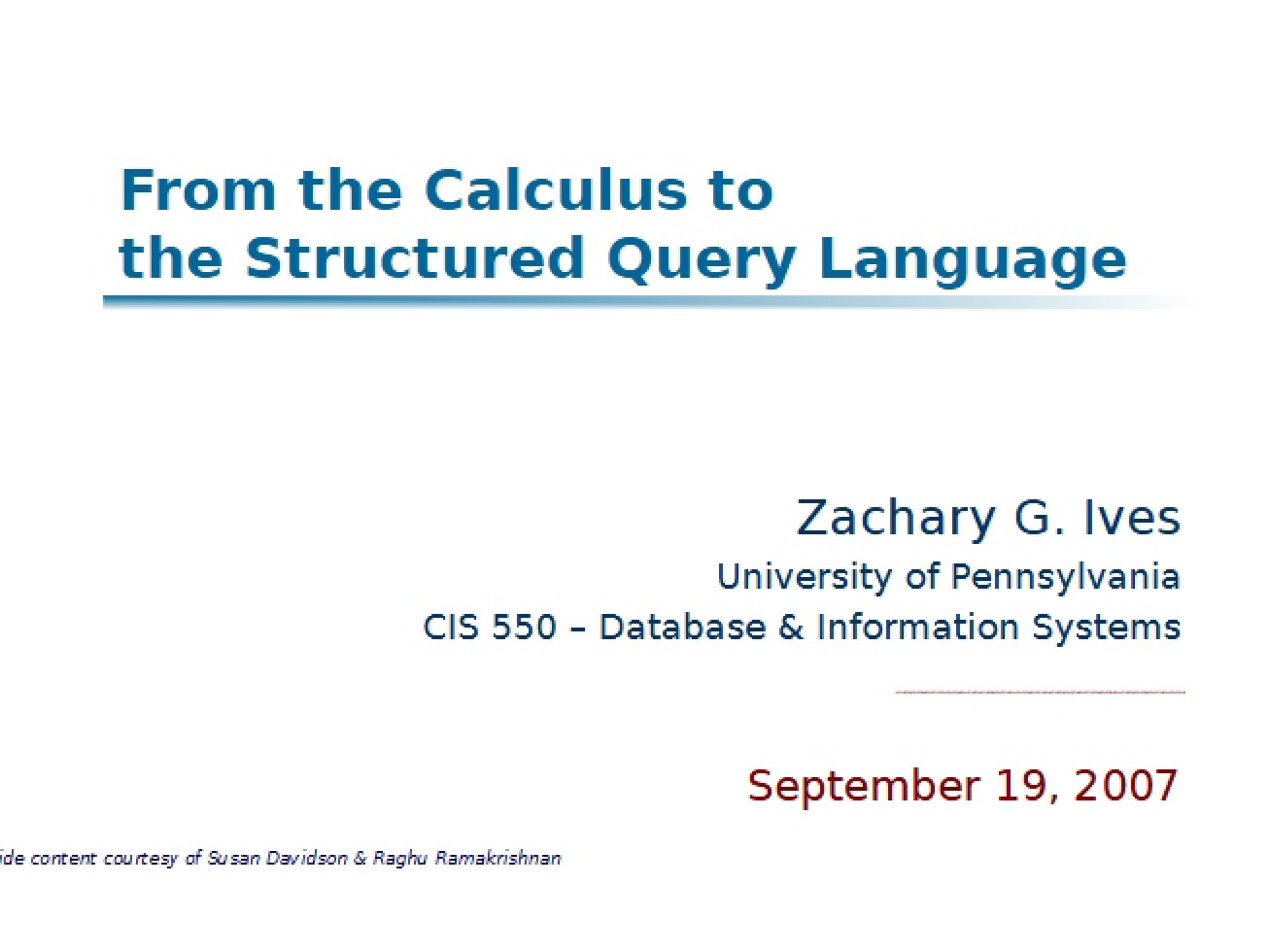 SQL From Calculus to Structured Query Language