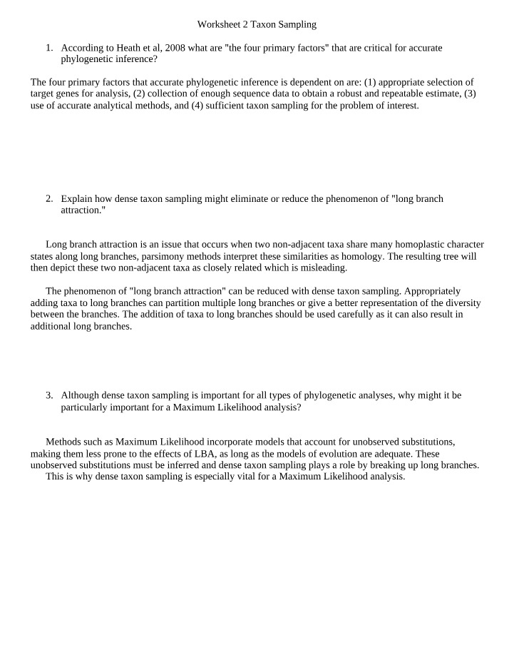 Worksheet on Taxon Sampling