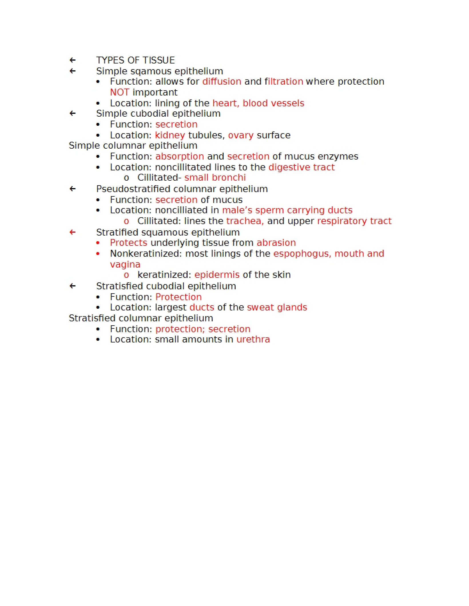 Tissue Types and Classifications