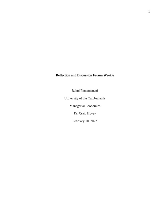 Week 6 Reflection and Discussion Forum