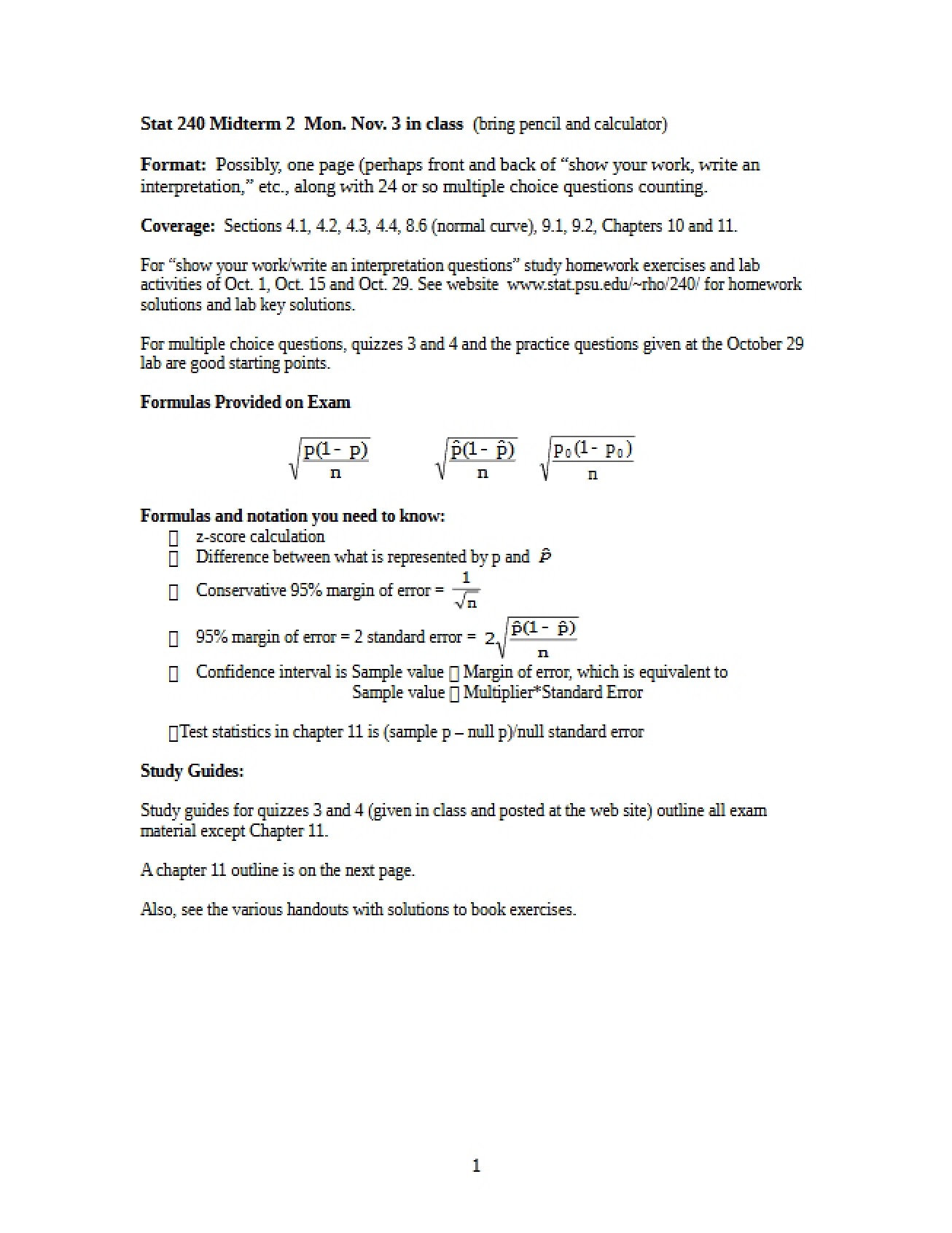 Midterm Exam 2 STAT 240