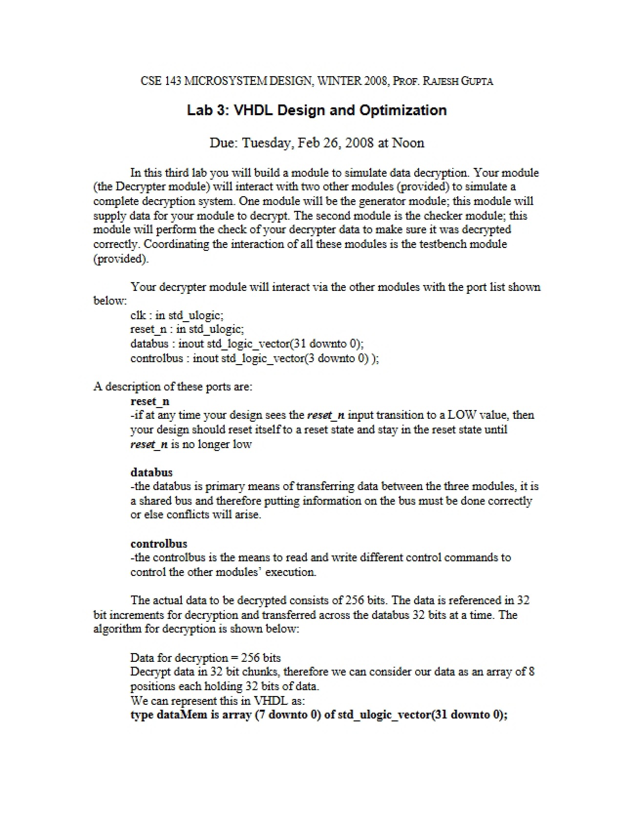 Lab 3: Optimization and VHDL Design