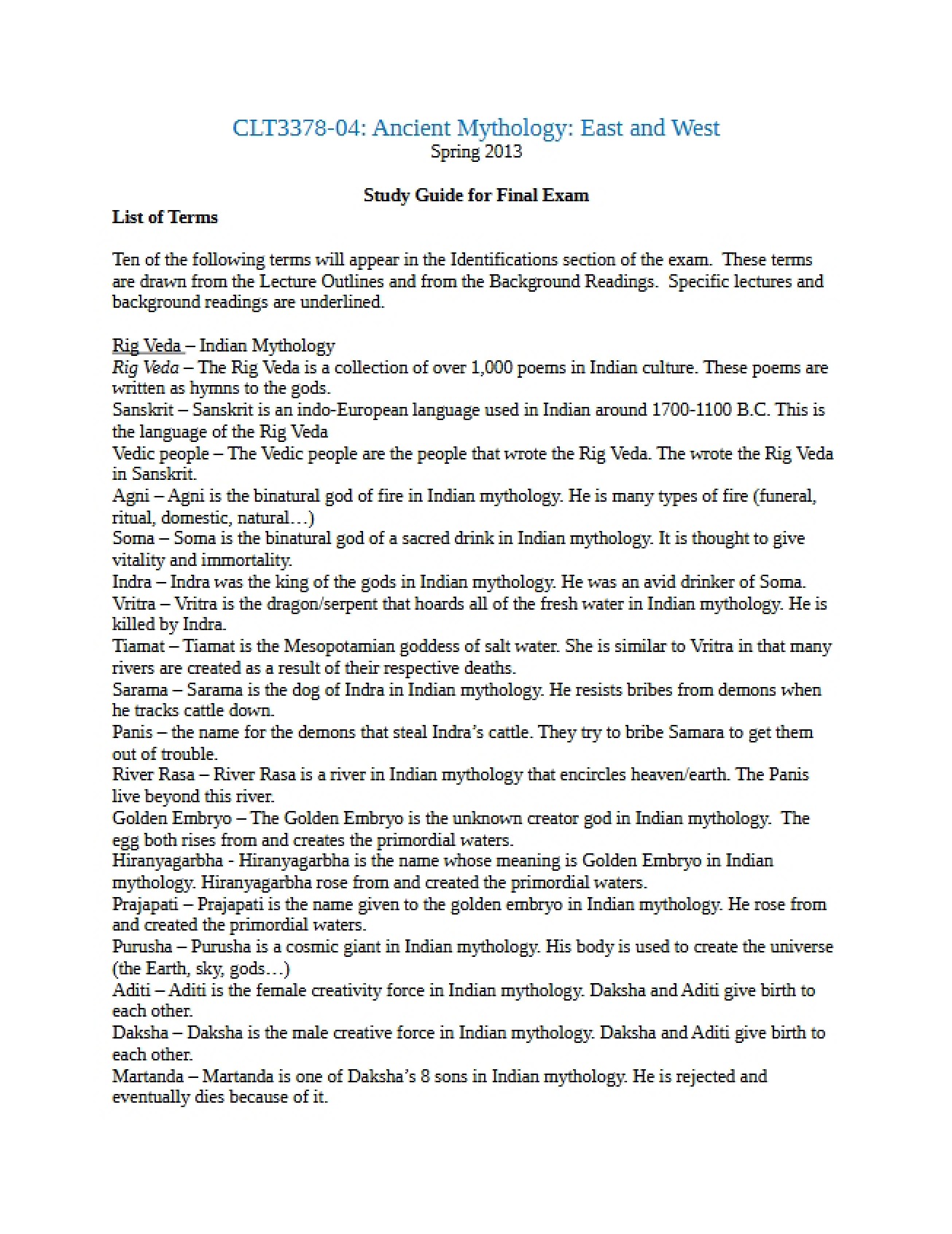 Ancient Mythology Concepts Review (Set 5)