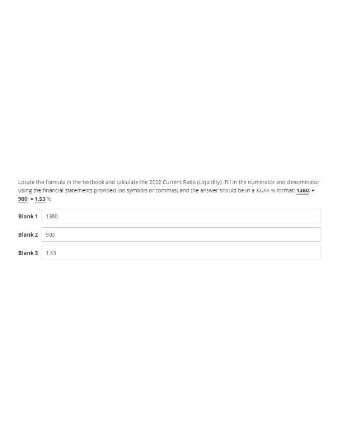 2022 Current Ratio (Liquidity) Calculation