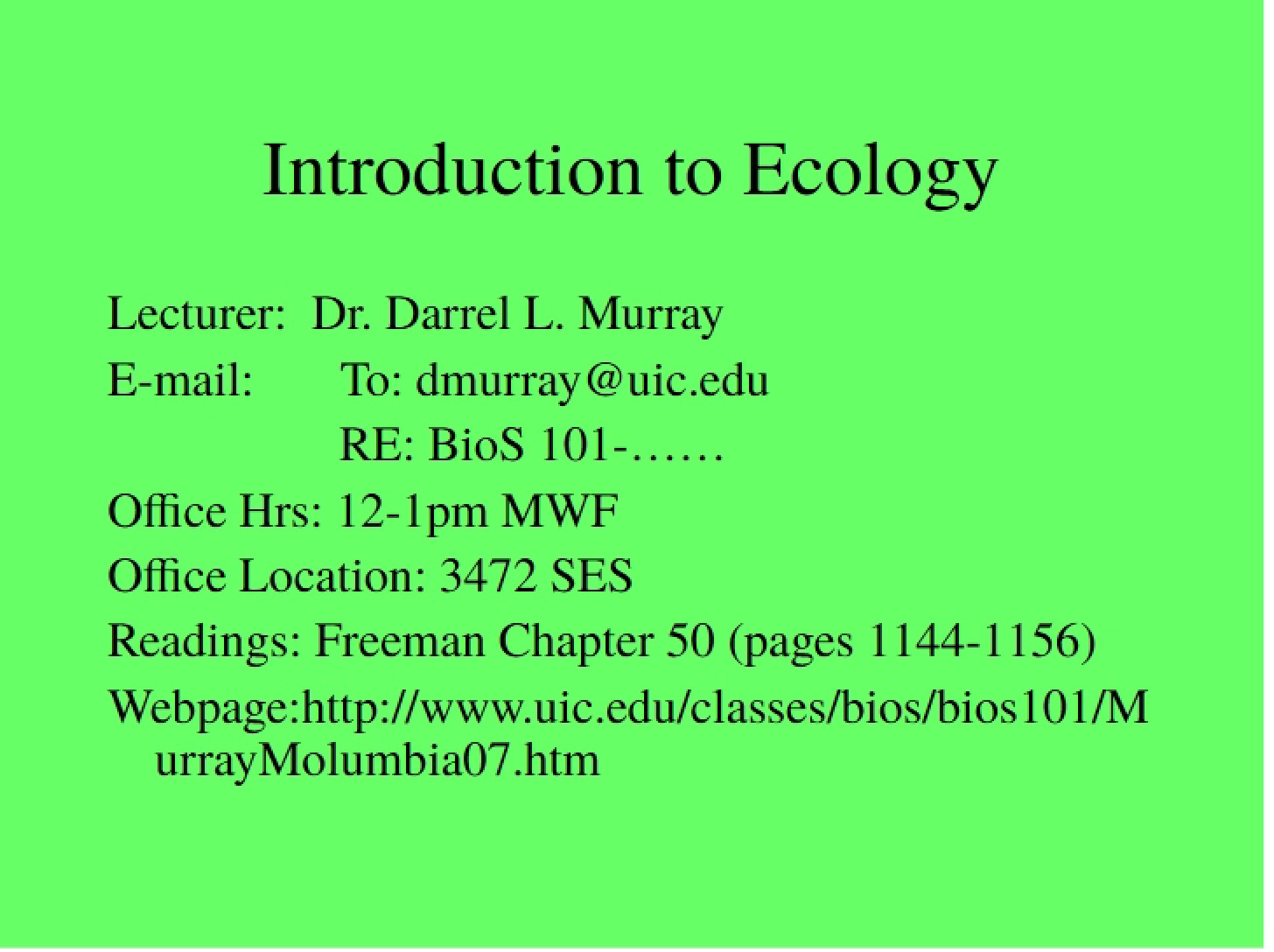 Ecological Principles Introduction