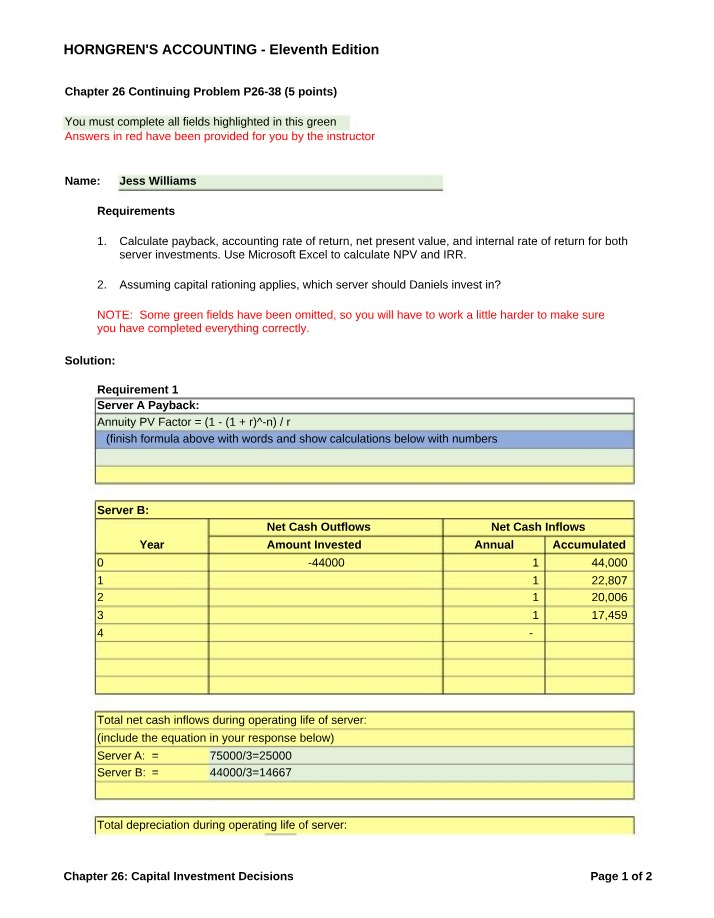 Analysis of Capital Investment Decisions