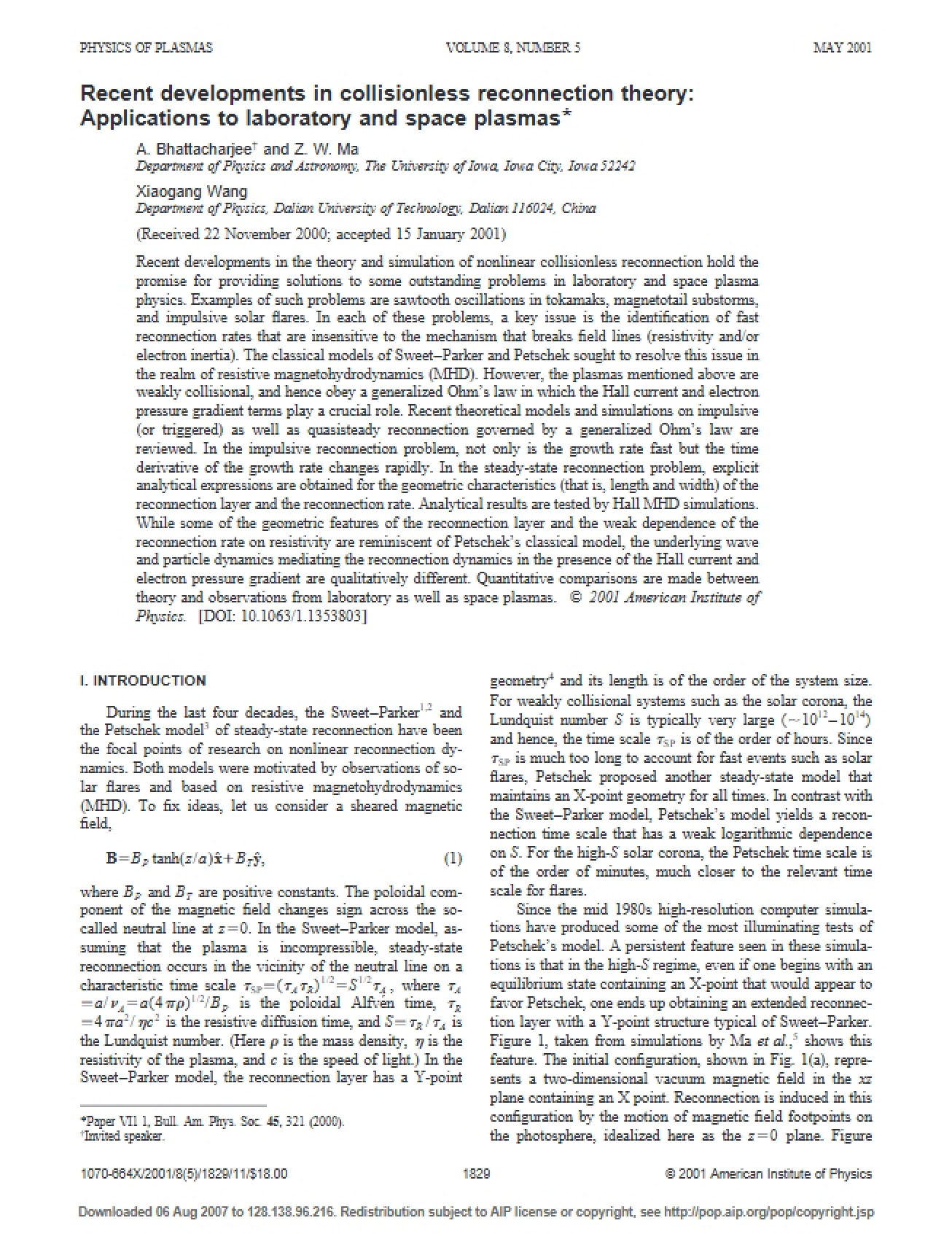 Recent Developments in Collisionless Reconnection Theory - 11 Pages