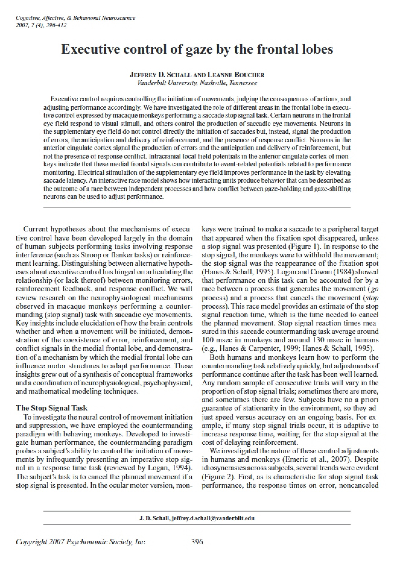 Frontal Lobes Gaze Executive Control