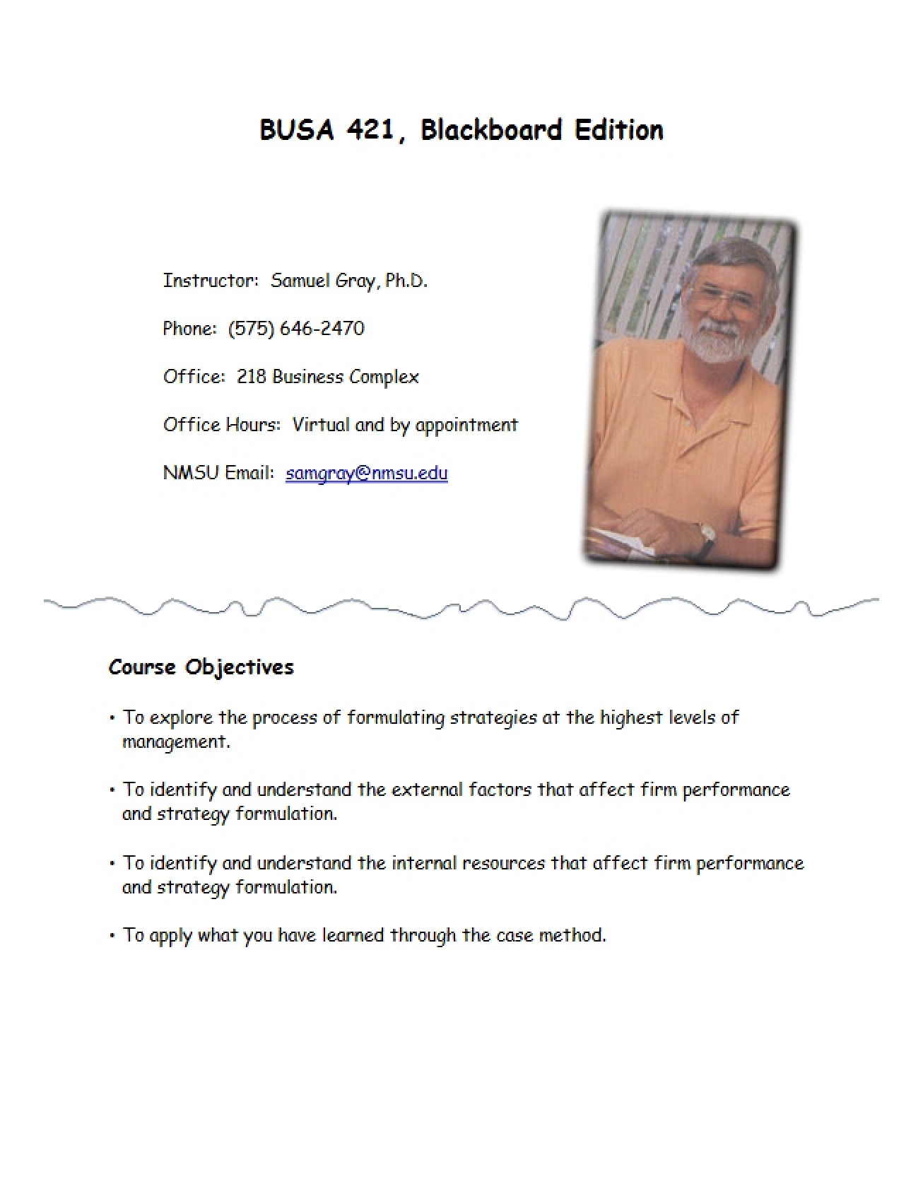 Syllabus for Integrated Business Concepts from Spring 2010 by Professor Gray