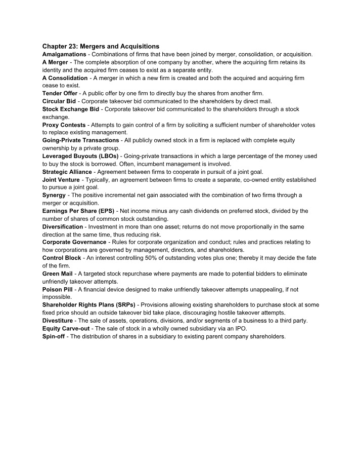 Mergers and Acquisitions - Chapter 23