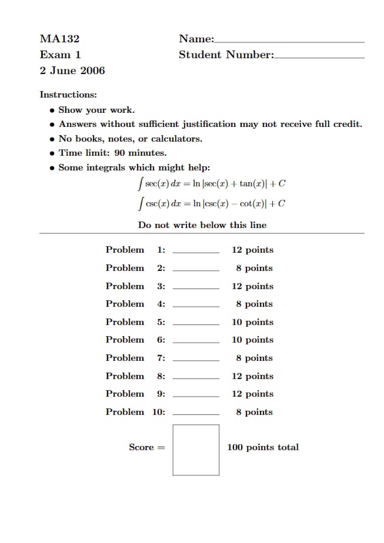 Calculus II Assessment