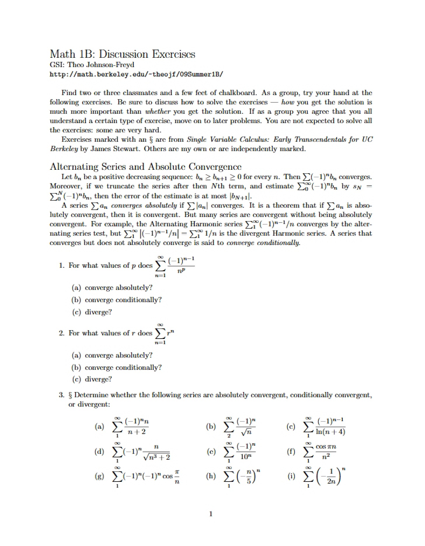 Math 1B Section Practice