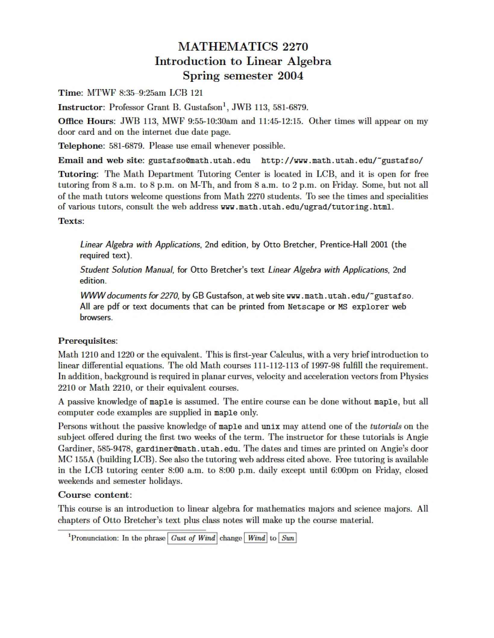 Math 2270 Course Curriculum