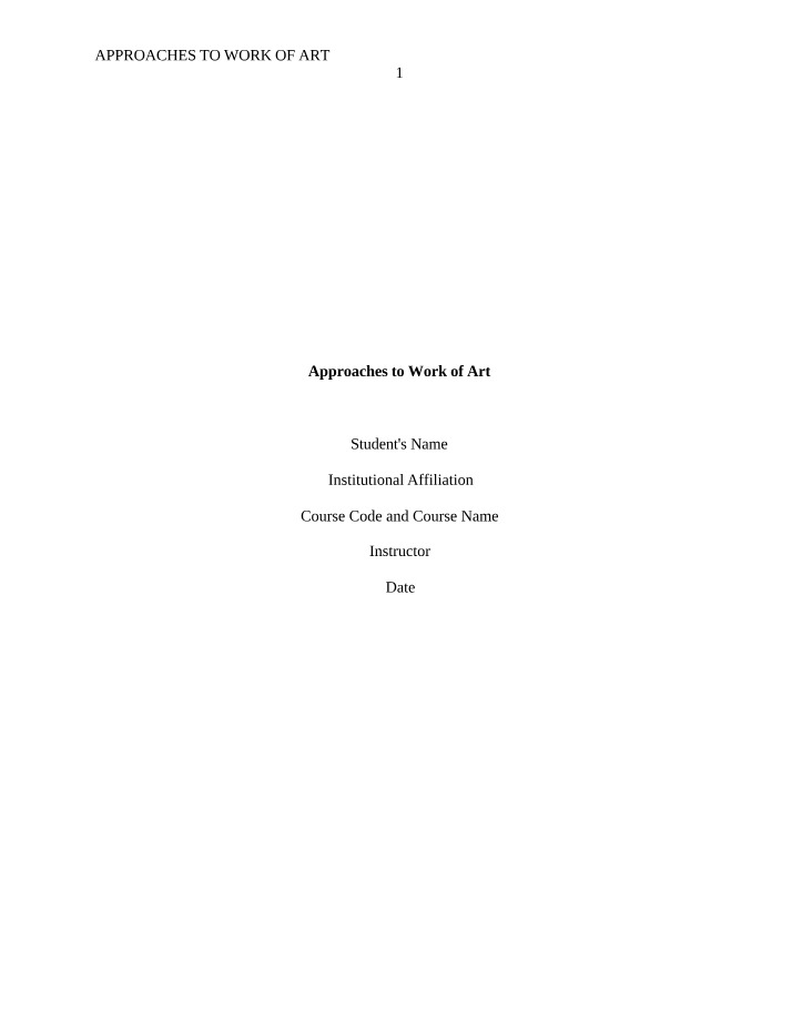 History 300 - Approaches to Work of Art