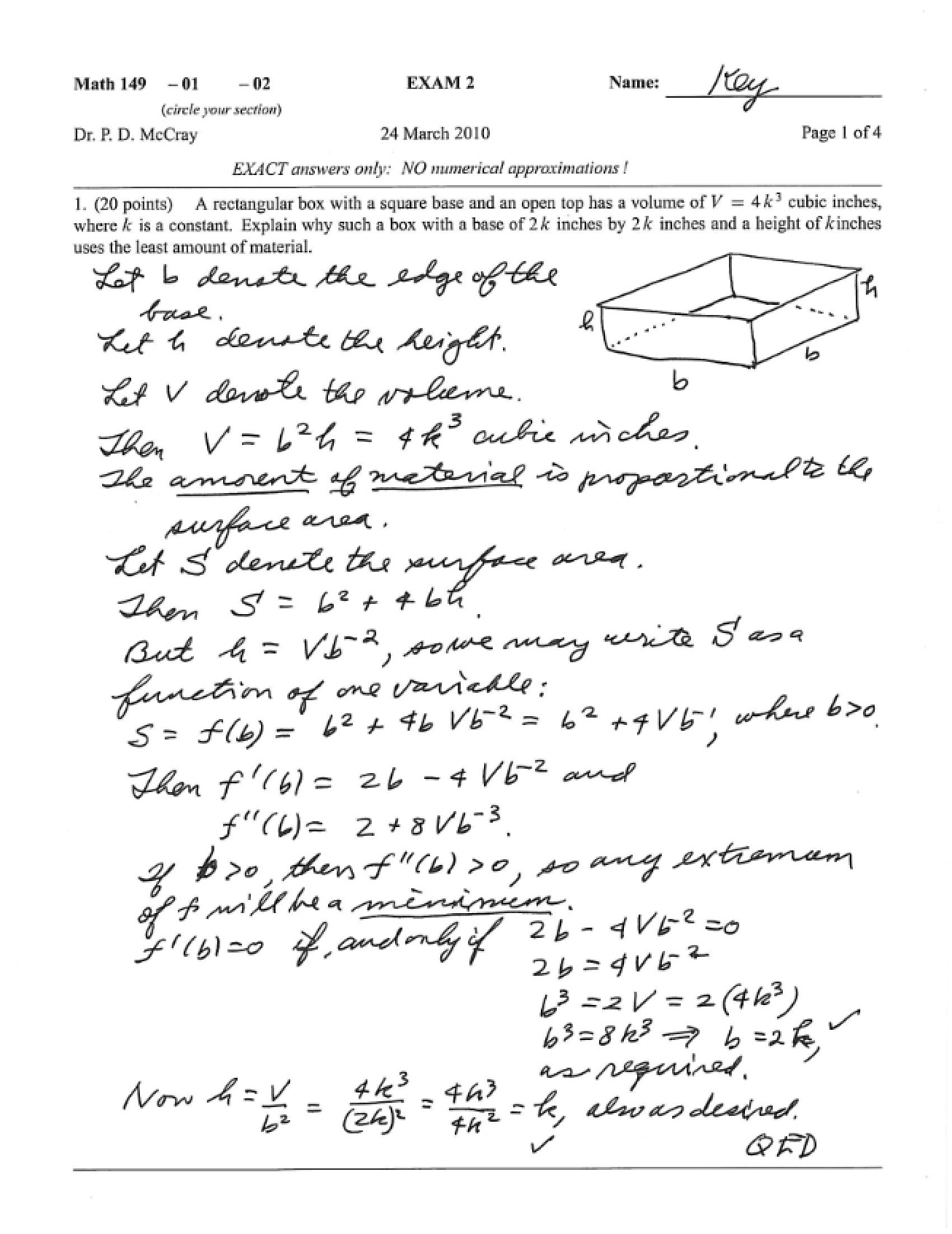 Examination for Math 149