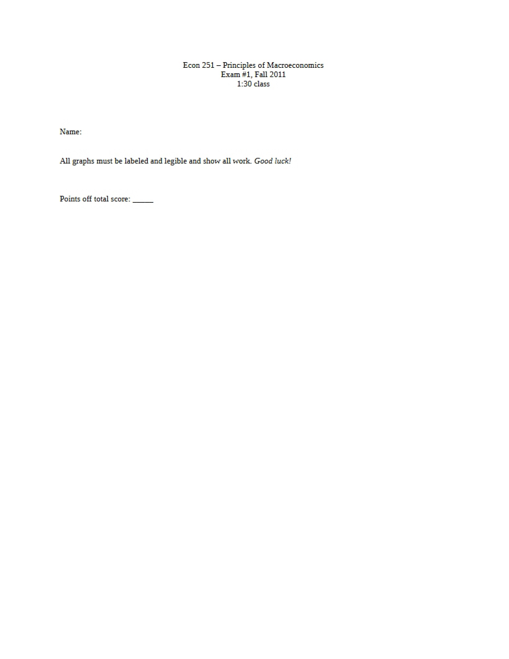 Macroeconomics Exam 1