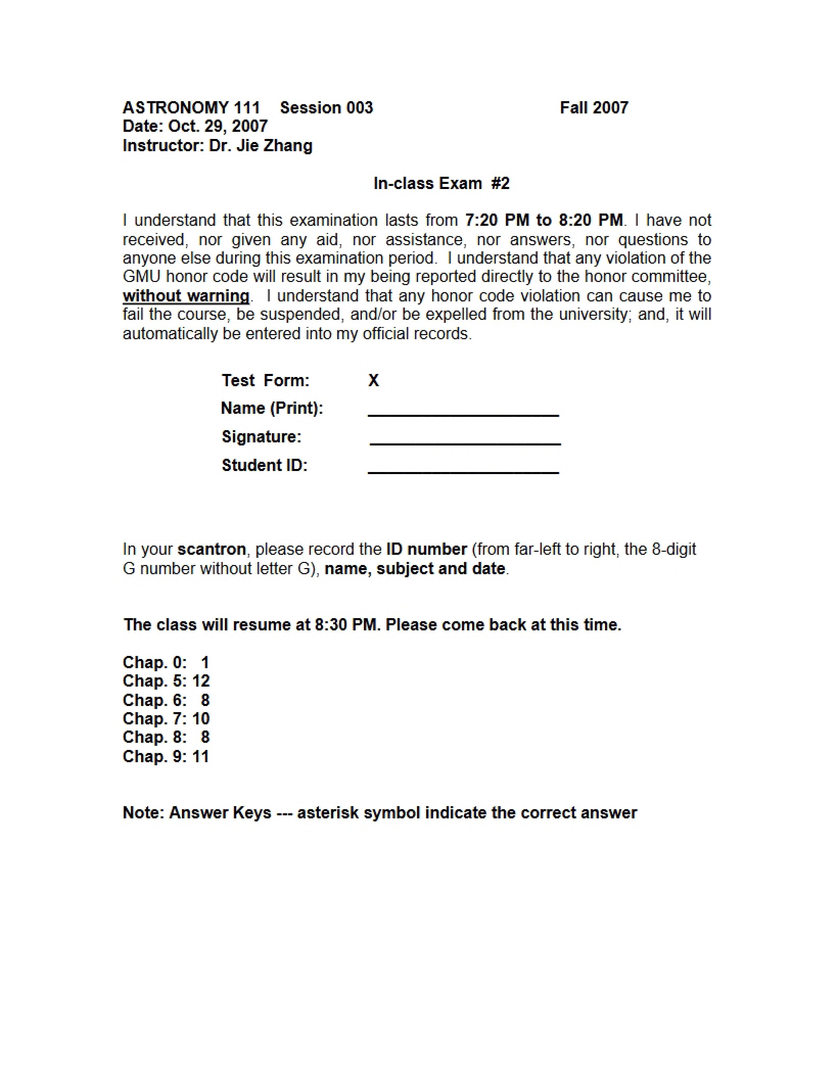 Exam Number 2 (In-Class)