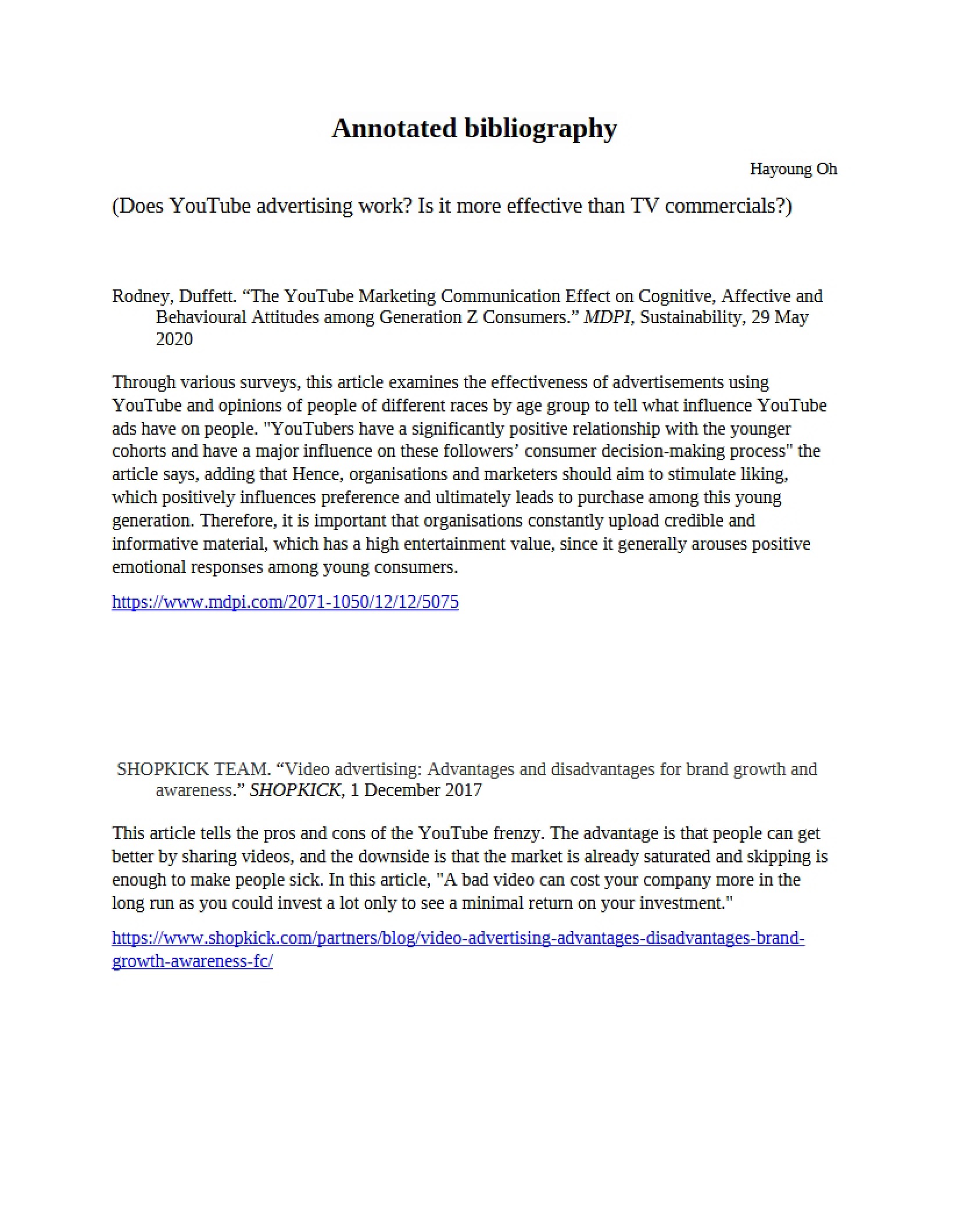 Bibliography with Annotations