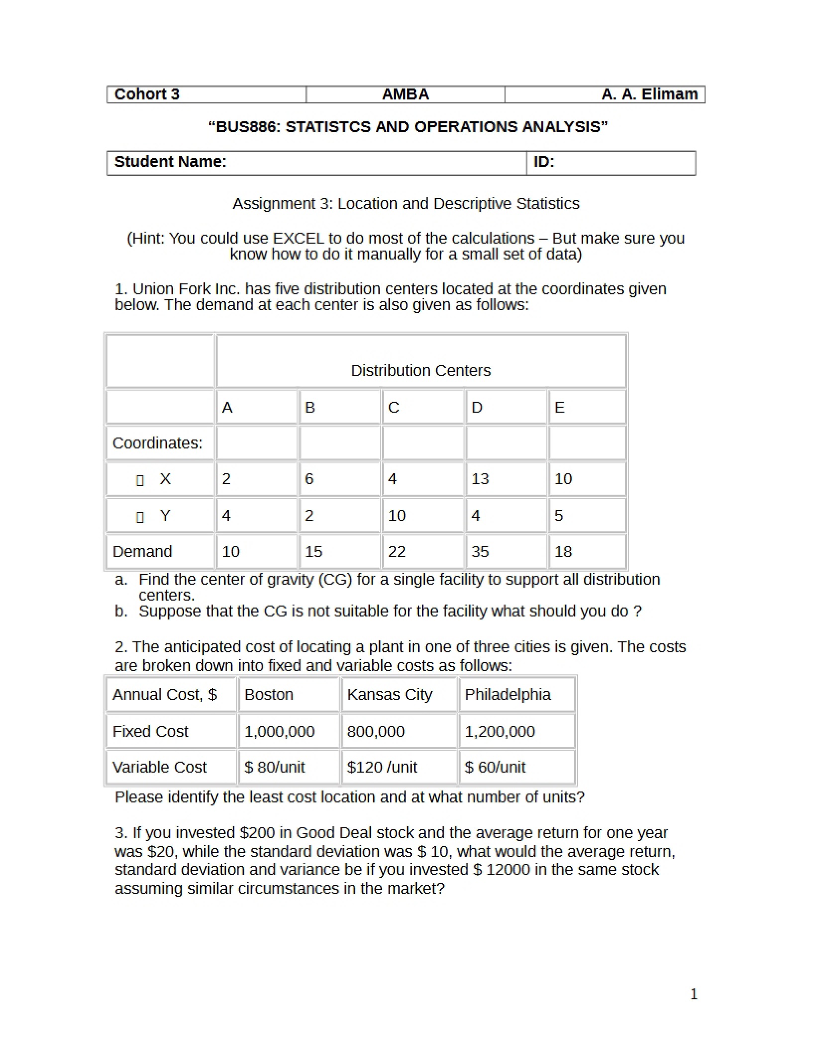 Operations Analysis Task