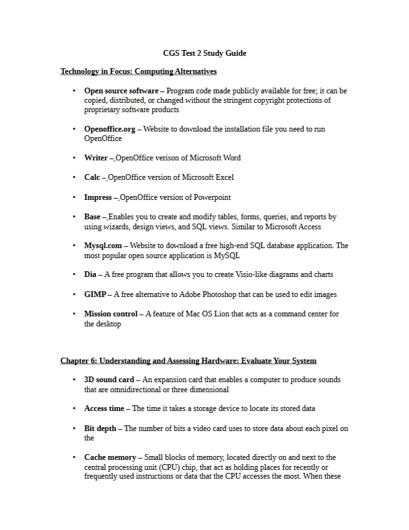 Study Guide for Test Two