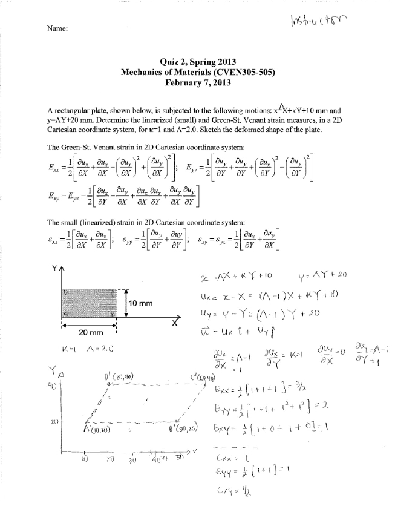 Solution to the Second and Third Quizzes from Spring 2013