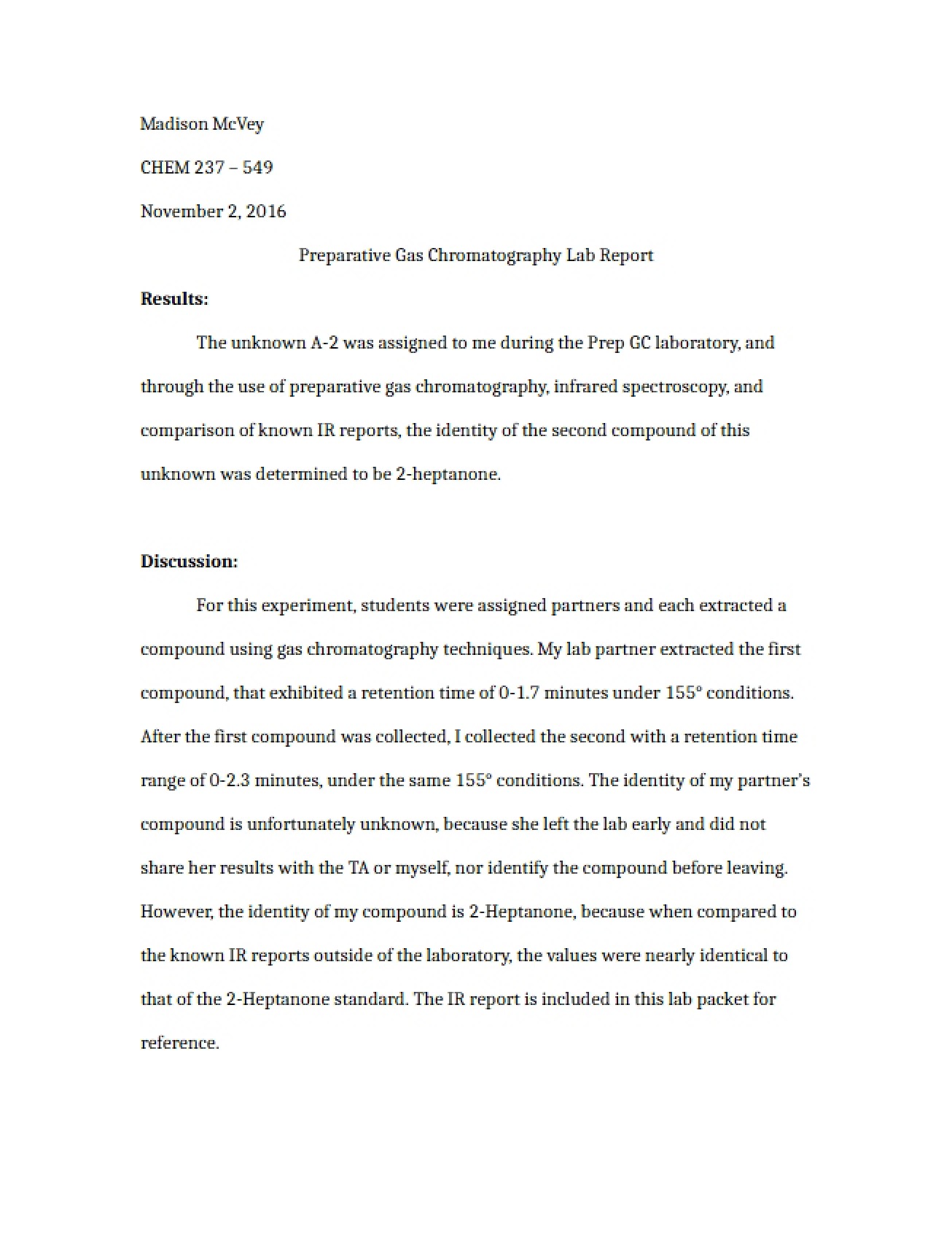 Lab Report on Preparative Gas Chromatography