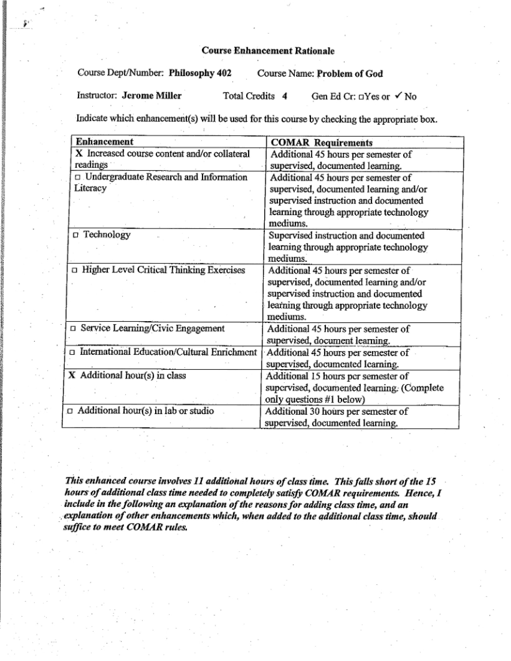 Syllabus for Problem of God