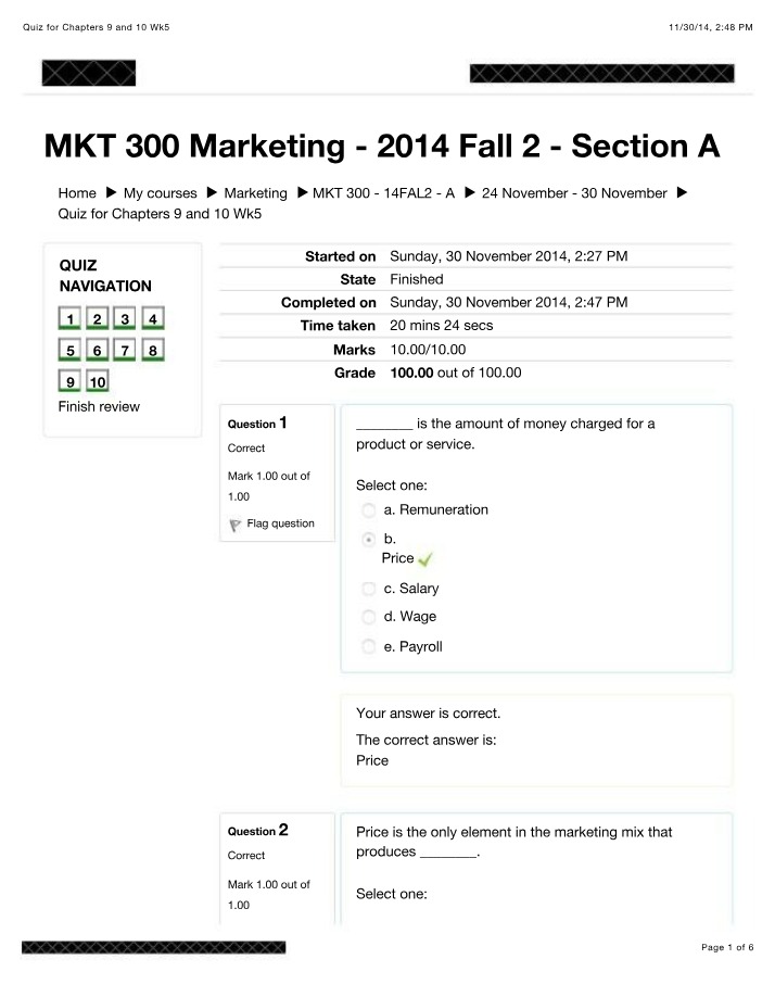 MKT 300 Quiz - Chapters 9 and 10