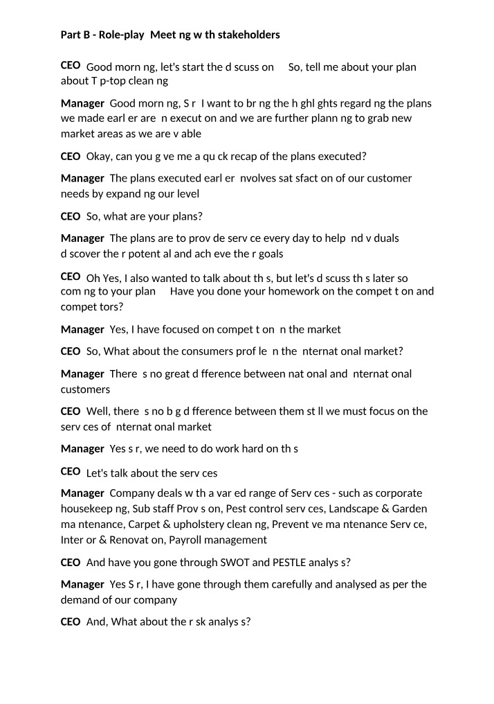Part B Role-play - Stakeholder Meeting