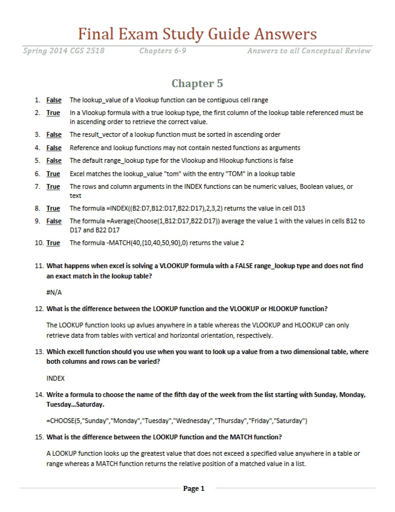 Solutions for Final Exam Guide