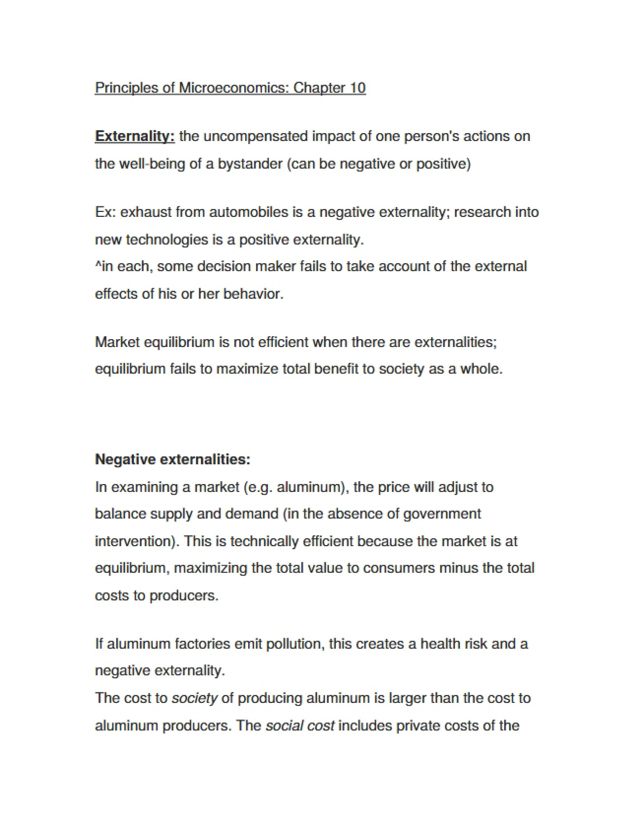 Externalities (Chapter 10)