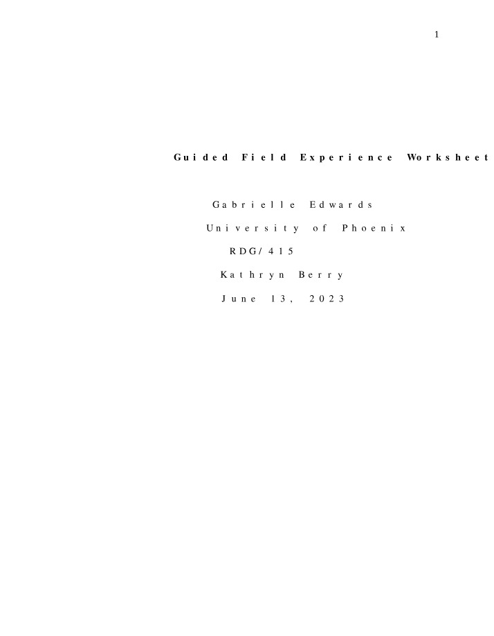 Worksheet for Guided Field Experience