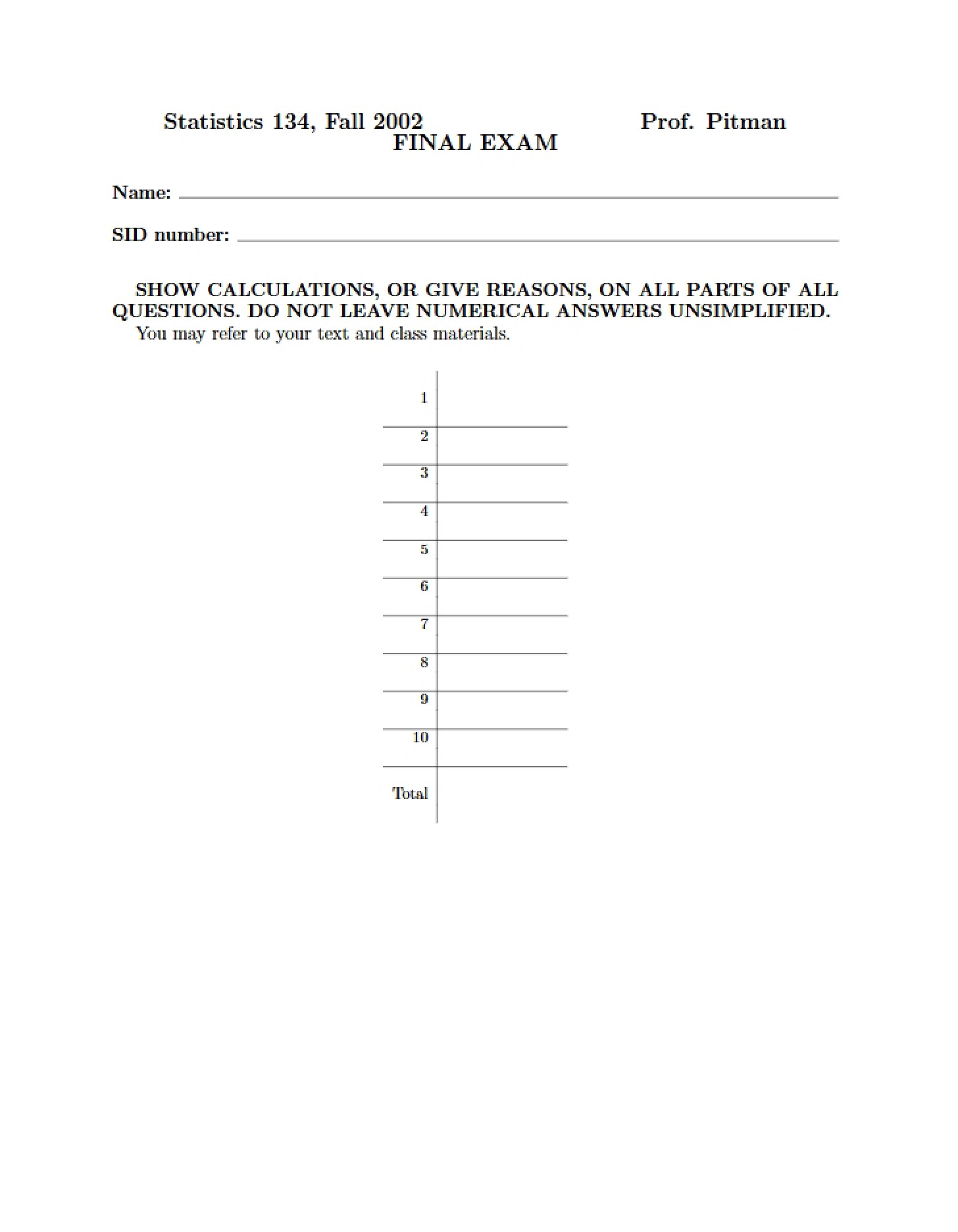 Comprehensive Final Exam