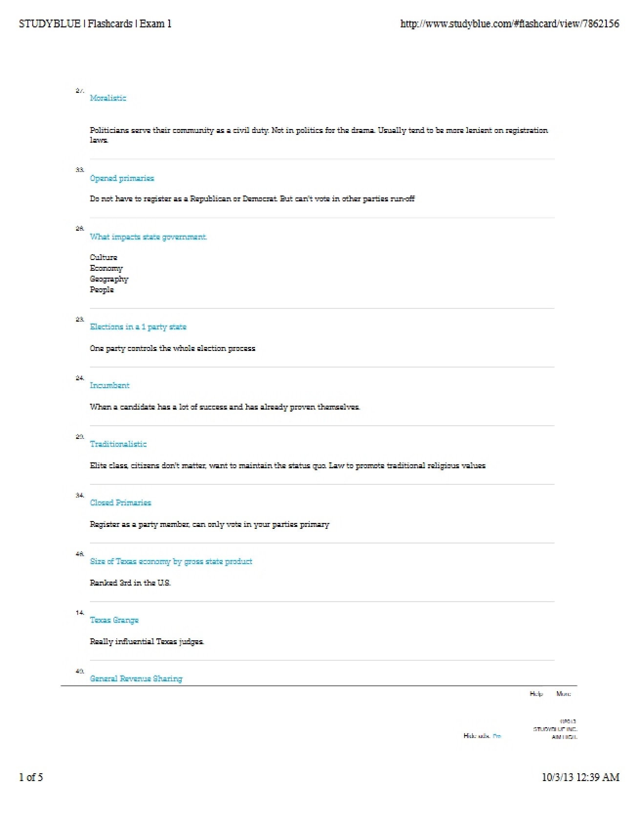 Flashcards for Exam One (StudyBlue)