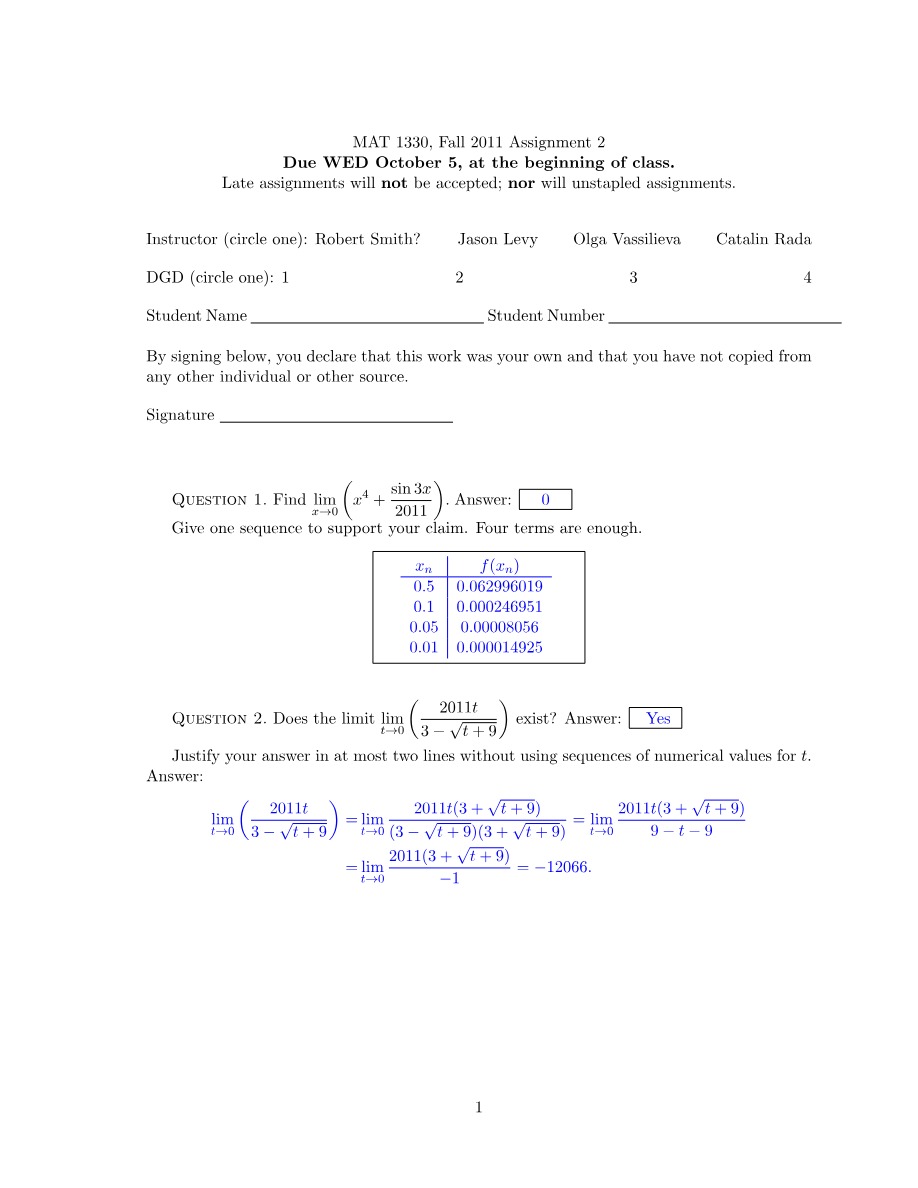 MAT1130 Calculus Document A