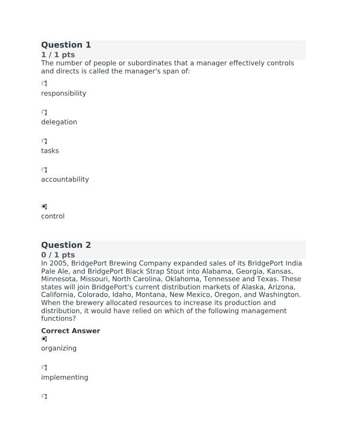 Manager's Span of Control Responsibilities
