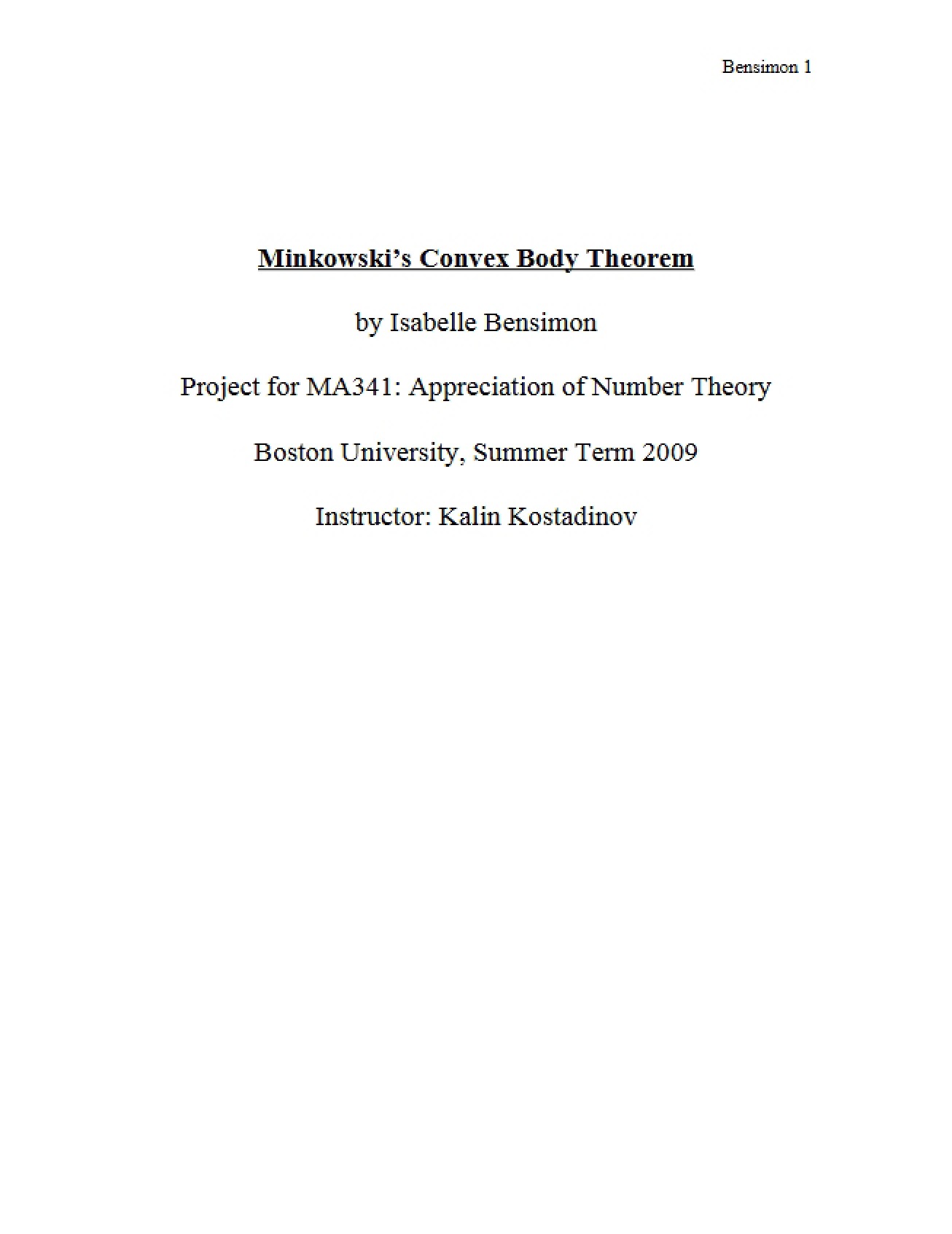 Convex Body Theorem (Minkowski)