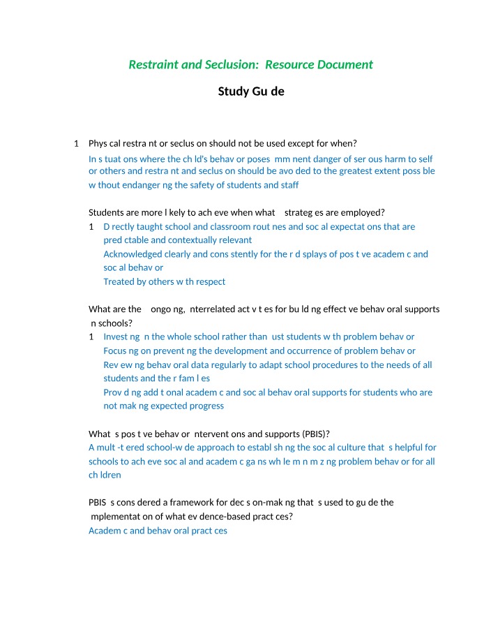 Guidelines and Strategies for Restraint and Seclusion in Schools