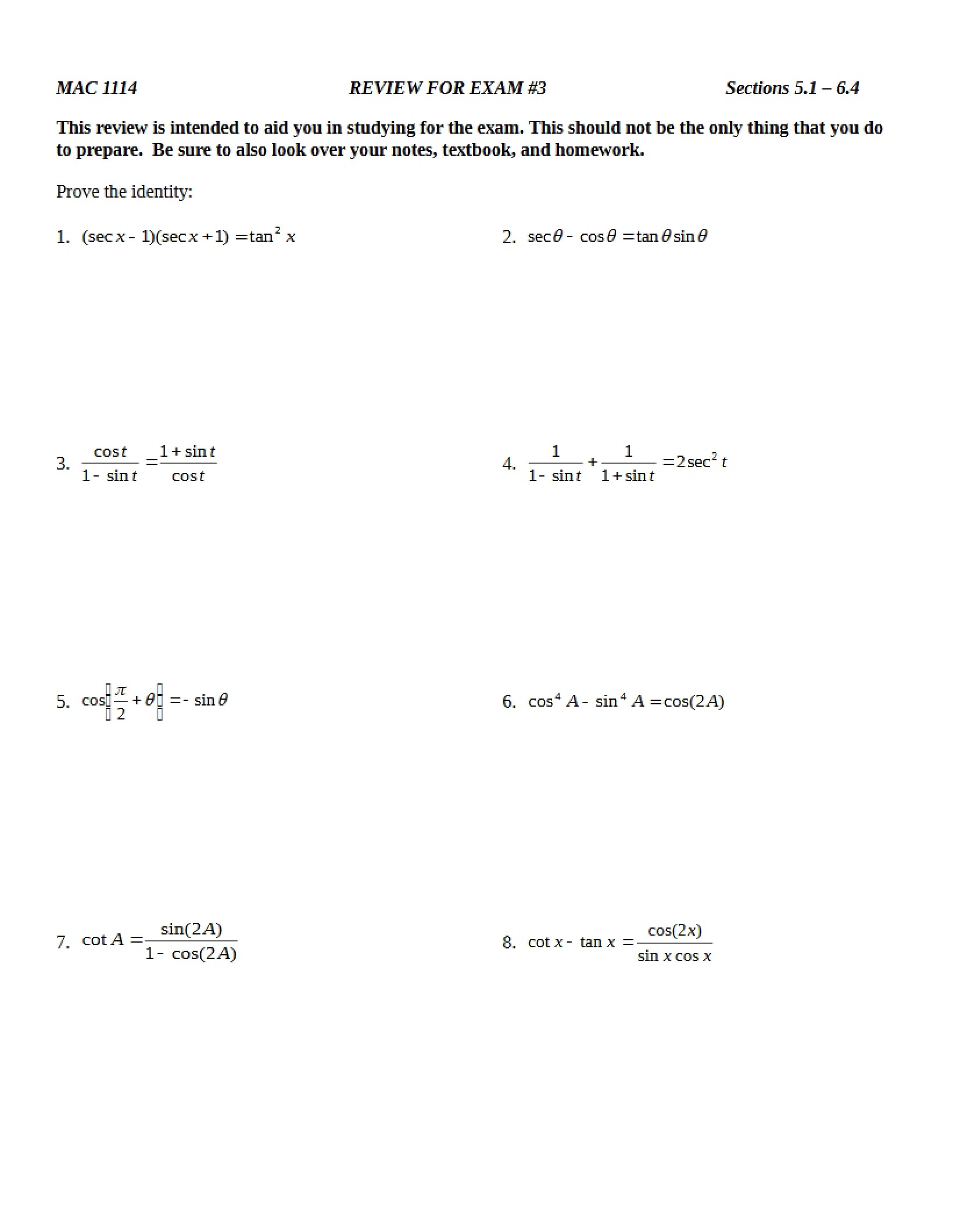 Exam 3 Review Materials