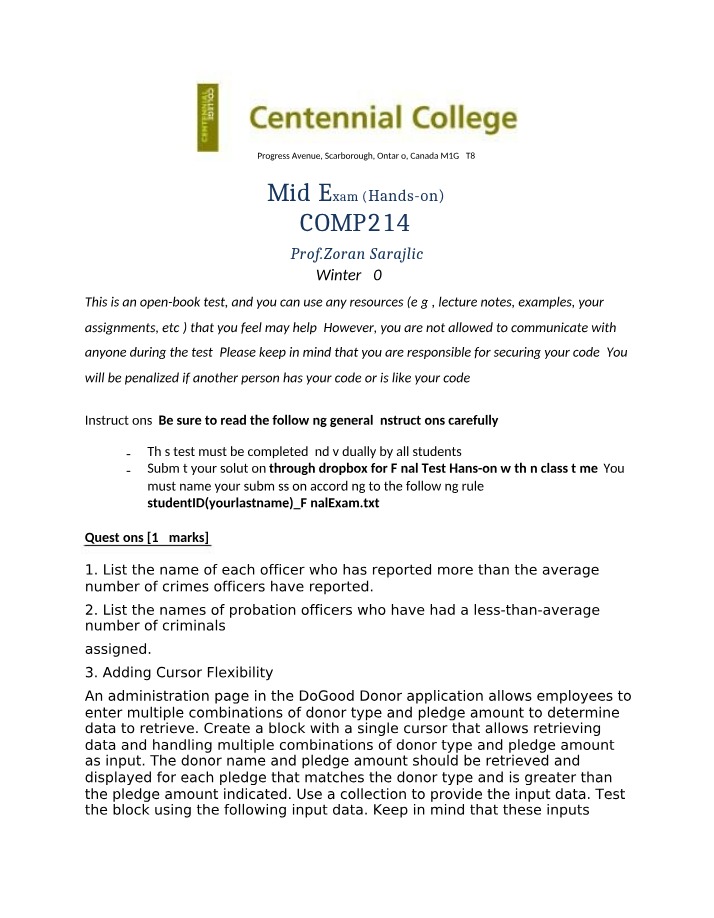 COMP214 Midterm Exam - Winter 2023