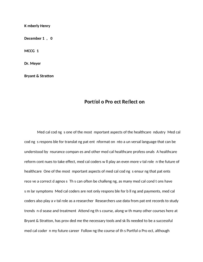 Portfolio Project - Student Reflection