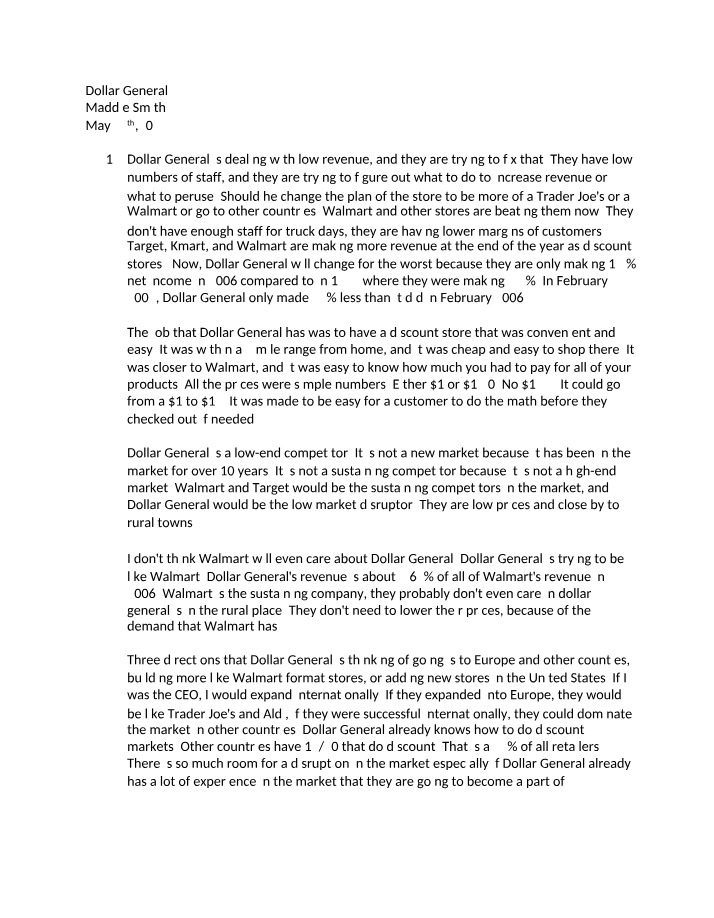 Business Analysis of Dollar General