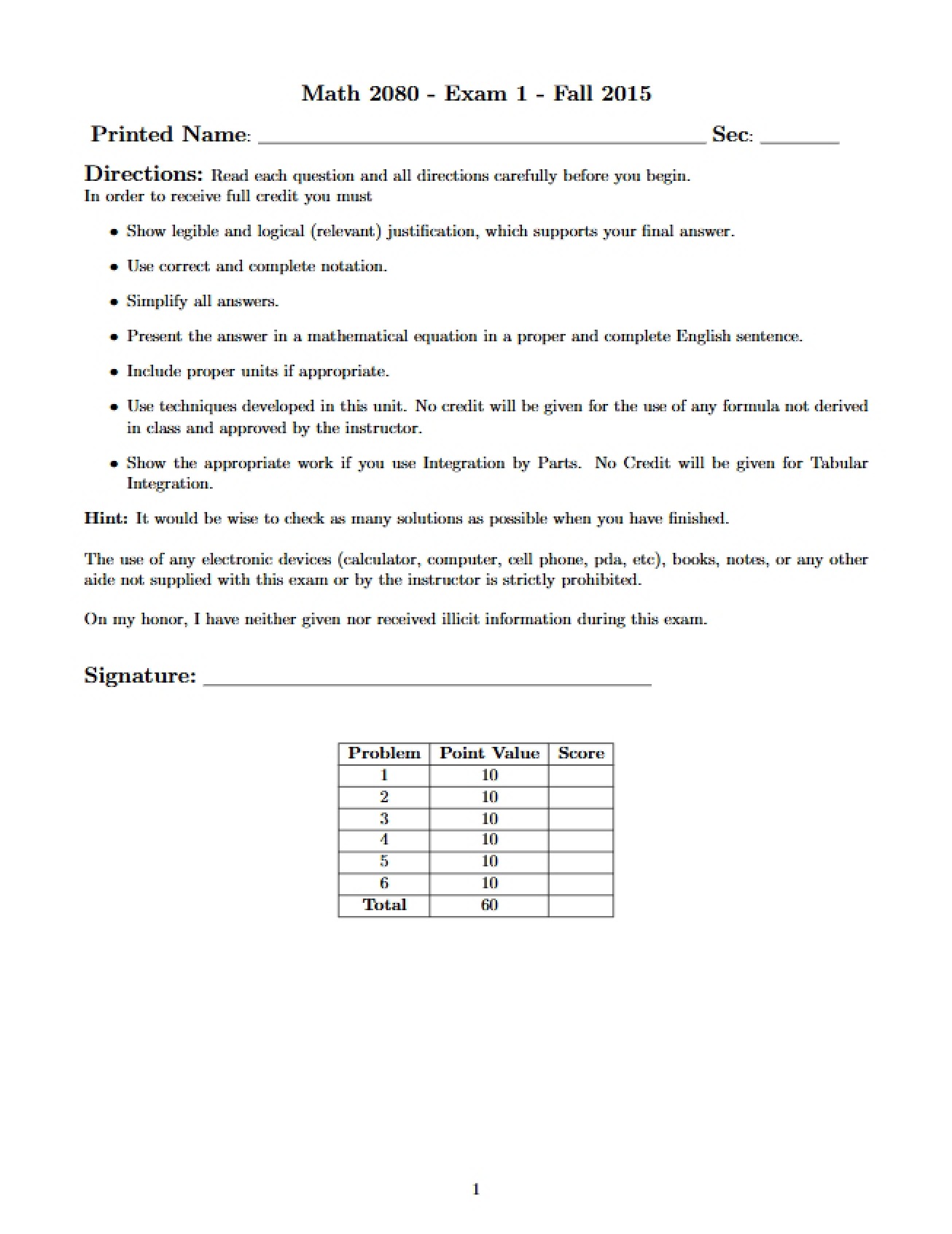 First Examination Part 1