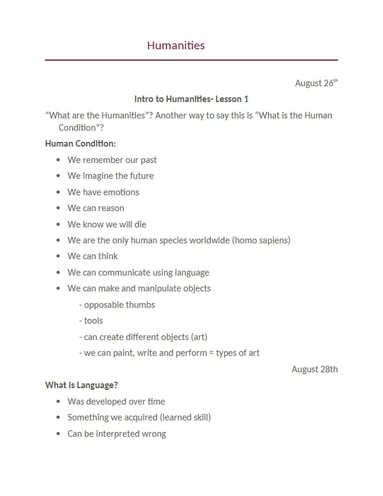 Lesson 1 Introduction to Humanities